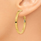 14k 3x30mm Polished Square Tube Round Hoop Earrings
