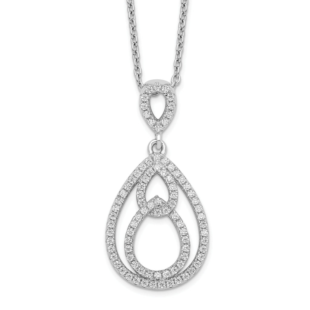 Sophia Jewelers Sterling Silver CZ Teardrop Necklace with Rhodium Polish