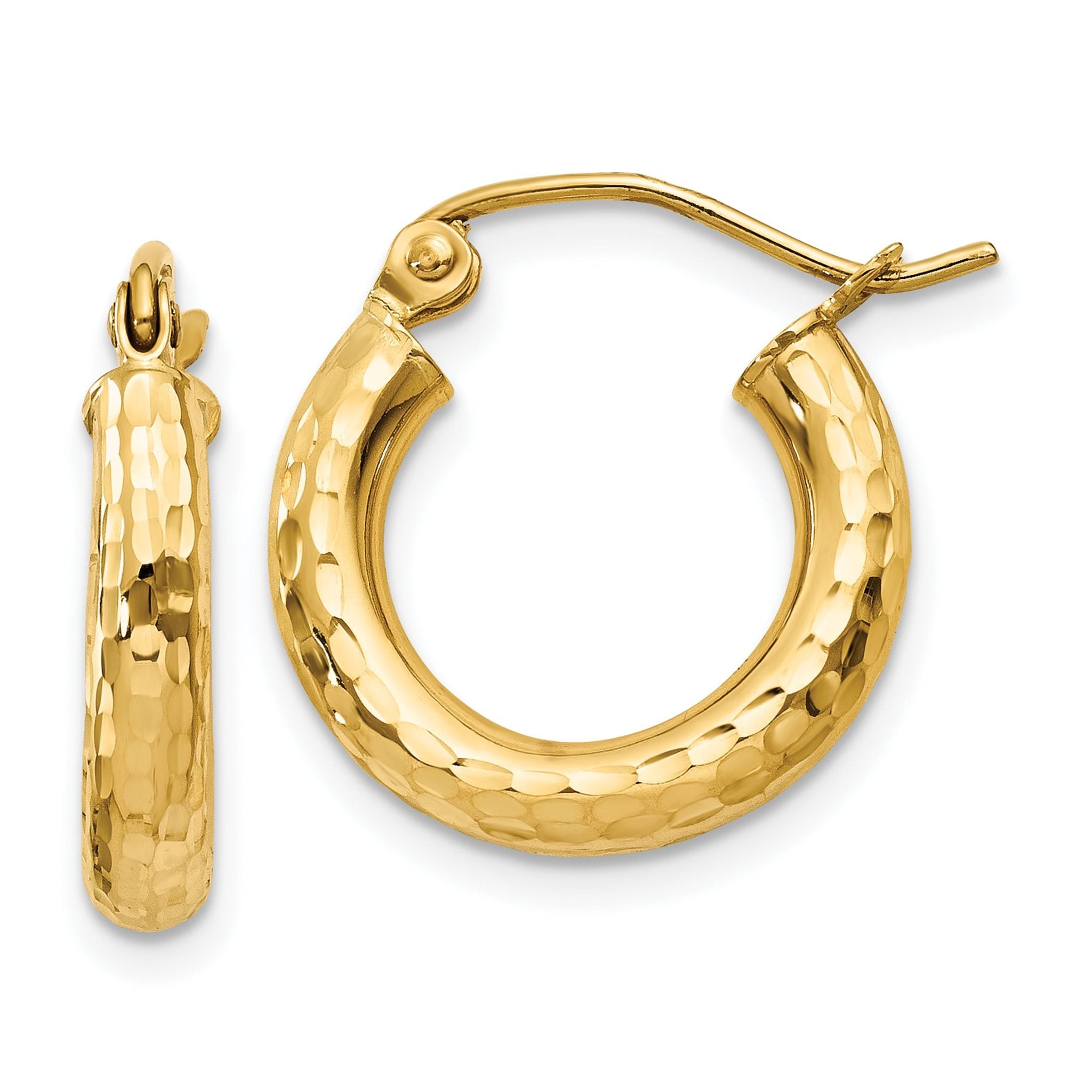 10K Gold Diamond-Cut 3mm Round Hoop Earrings for Women Polished Finish Main image