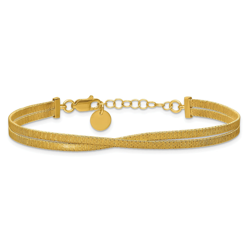 Sterling Silver Gold-pl Satin/Textured 2-Strand w/1in ext. Bracele