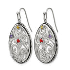Stainless Steel Polished & Antiqued Cubic Zirconia Drop Dangle Earrings for Women