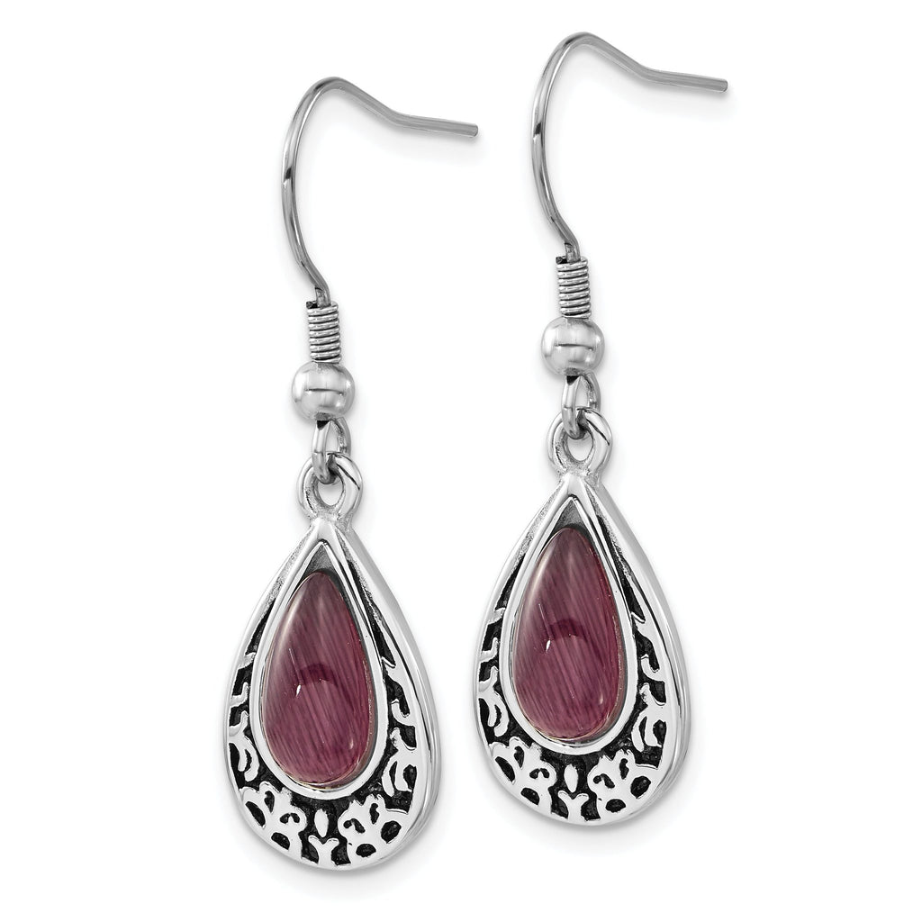 Stainless Steel Polished & Antiqued Teardrop Drop Dangle Earrings for Women