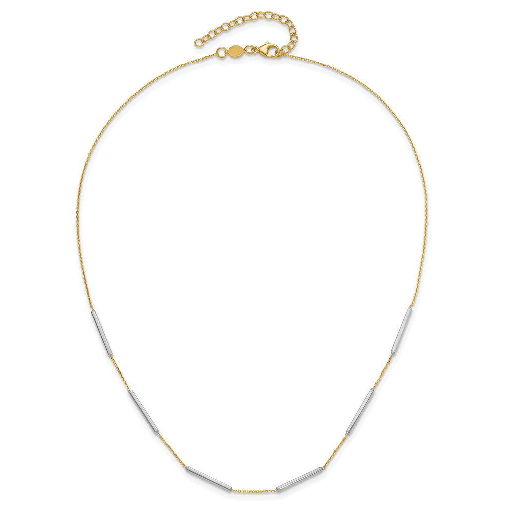 14K Two-tone Polished 6 Bar Stations w/1.5in ext. Necklace