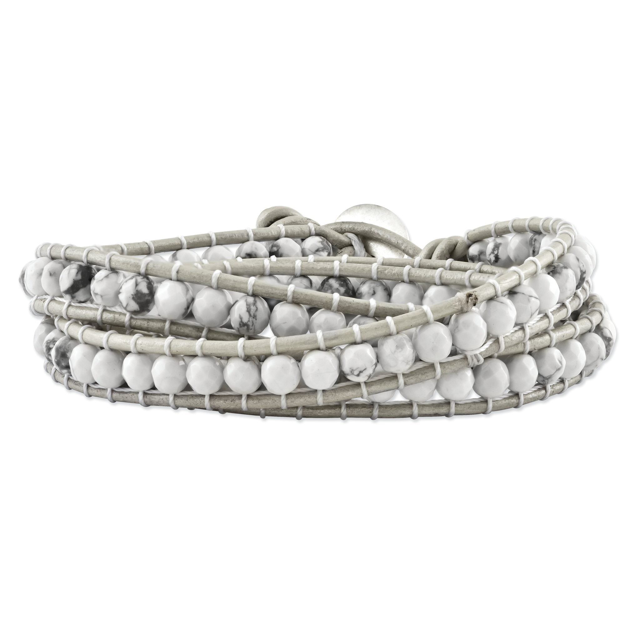White Howlite Beaded and Leather Multi-wrap Bracelet Main image