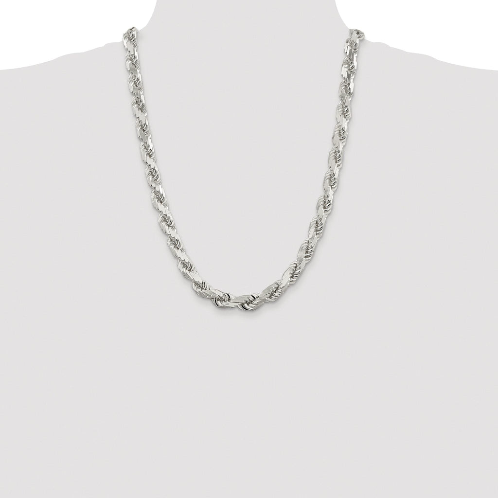 Sterling Silver Rhodium-plated 9.0mm Diamond-cut Rope Chain
