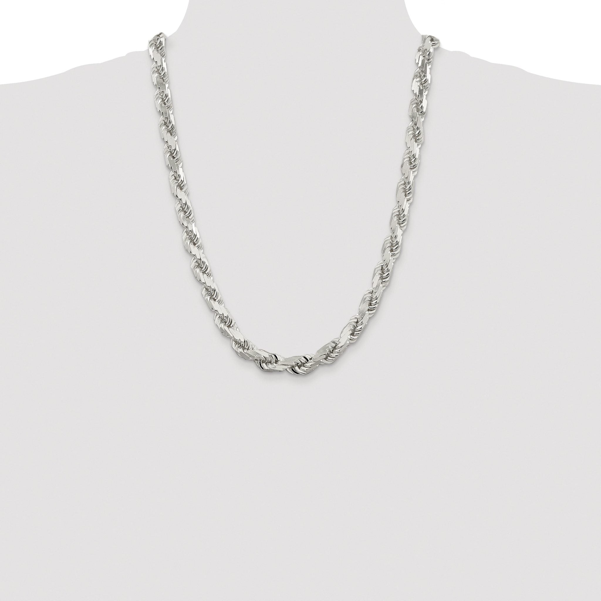 Sterling Silver Rhodium-plated 9.0mm Diamond-cut Rope Chain