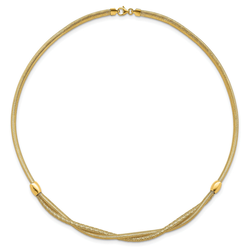 14k Polished Twisted with Beads 7mm Flexible Mesh 18 inch Necklace
