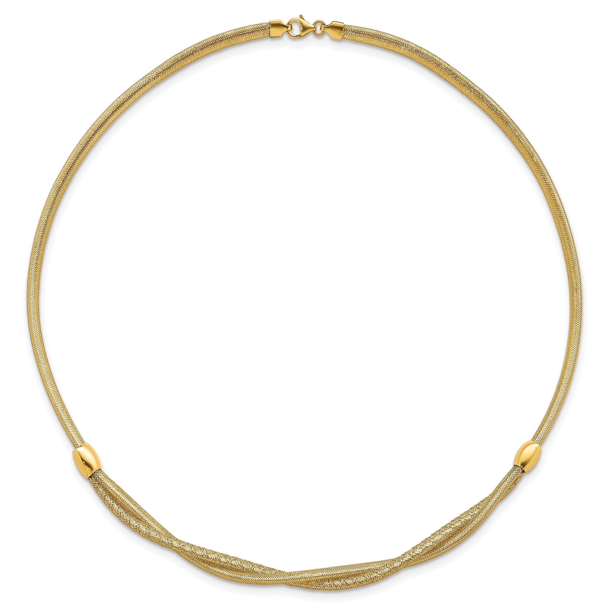 14k Polished Twisted with Beads 7mm Flexible Mesh 18 inch Necklace
