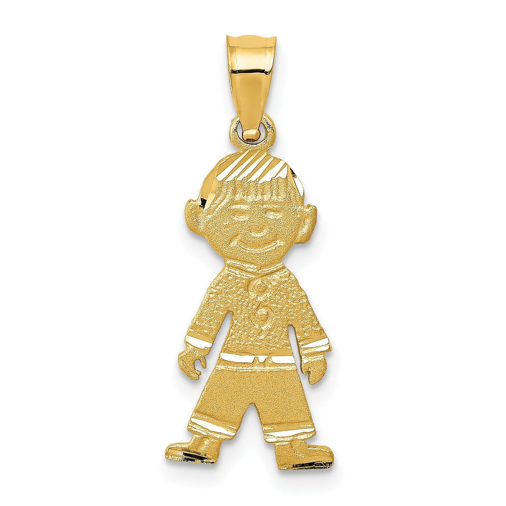 14K Gold Boy Charm Pendant in Solid Casted Design 26mm Elegant