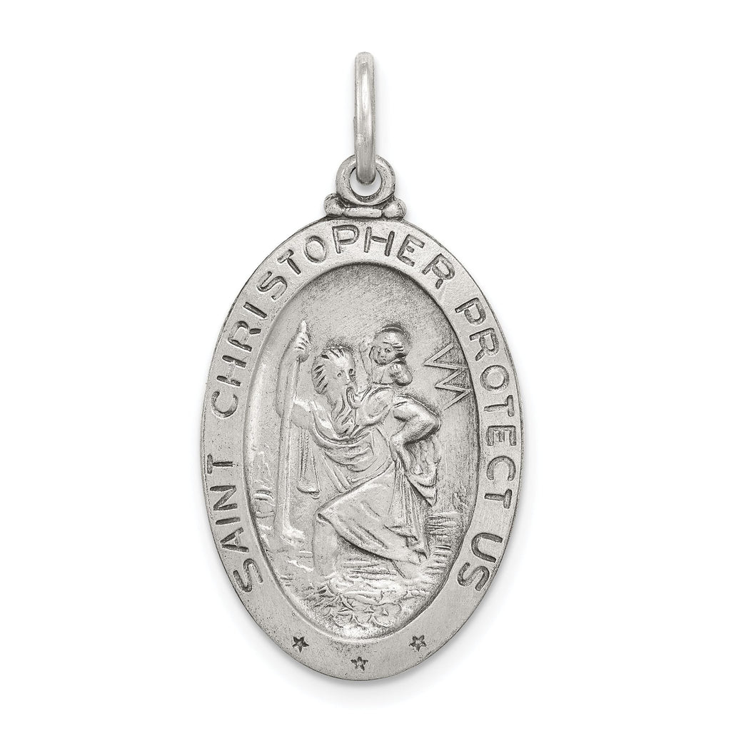 Sterling Silver St. Christopher Basketball Medal with Antiqued Finish  Solid, Die-Struck