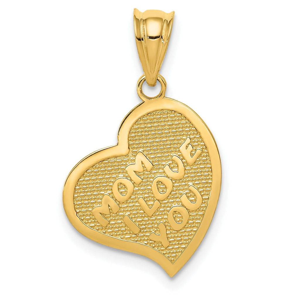 14K Gold Reversible Heart Pendant with Cross & Mom I Love You