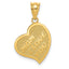14K Gold Reversible Heart Pendant with Cross & Mom I Love You