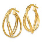 14K Gold Polished Twist Hoop Earrings with Hollow Design, Nickel-Free