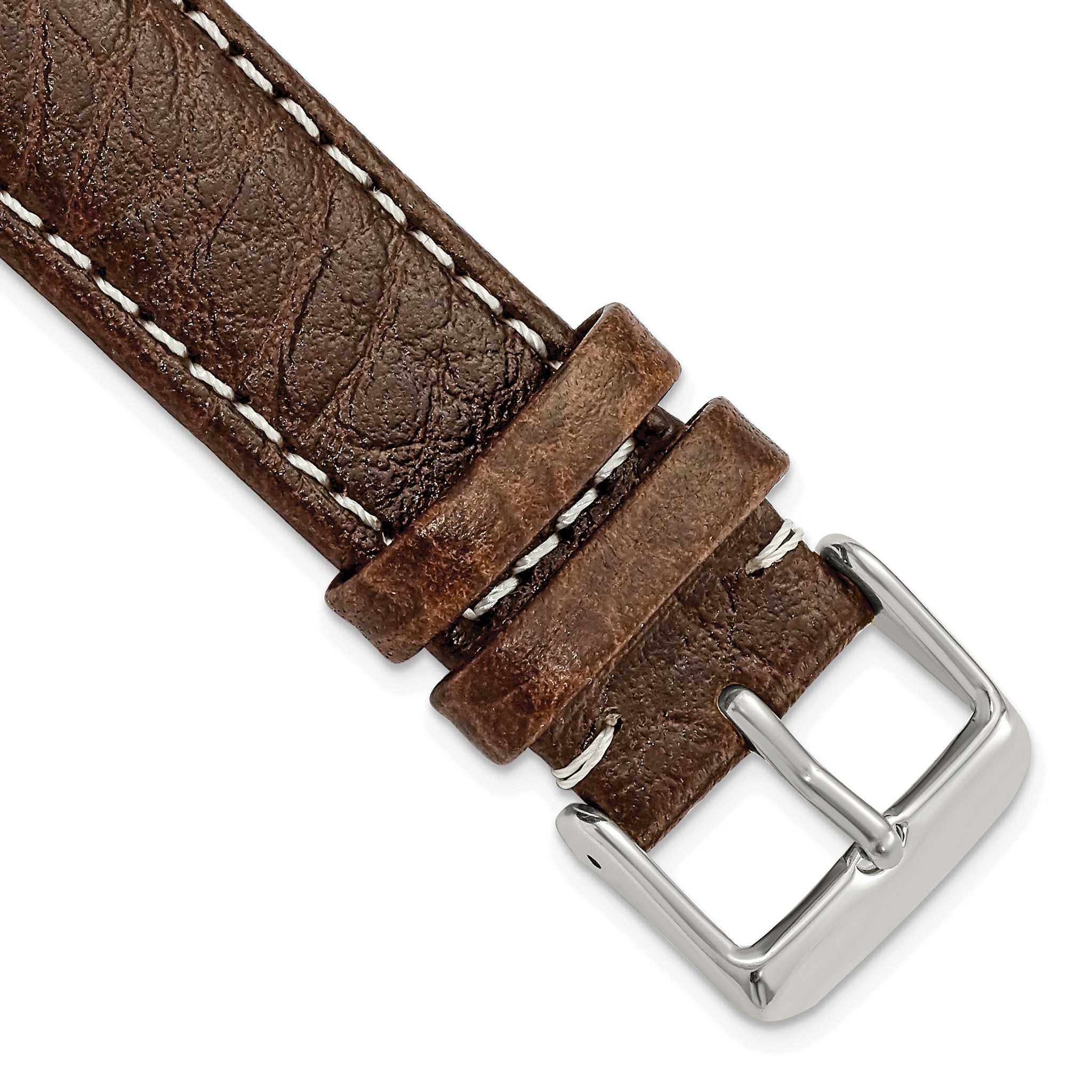 Long Leather Watch Band in Dark Brown with Silver-Tone Buckle, 18mm