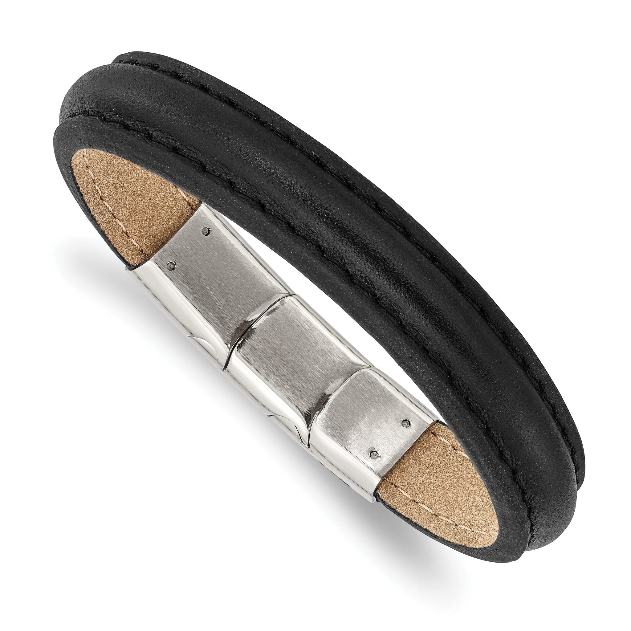Stainless Steel Polished Black Leather with . ext Bracelet Main image