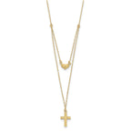 14K Gold Polished Cross & Heart Necklace with Extender Elegant Women's Jewelry