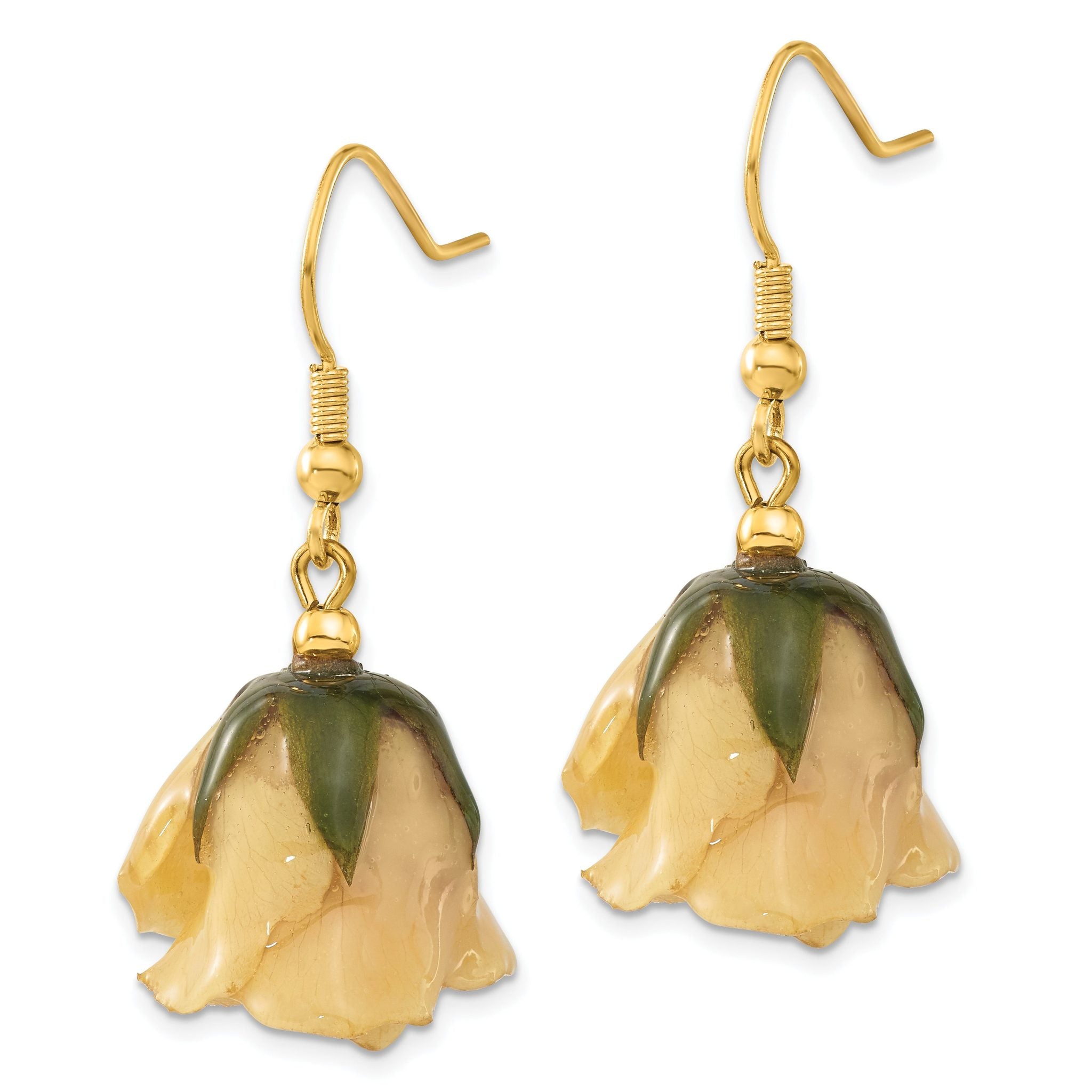Lacquer Dipped White Real Rose Gold-tone Dangle Wire Earrings Secondary image