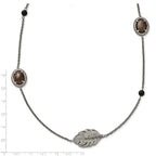 Leaf Smoky Quartz & Black Onyx Necklace in Stainless Steel