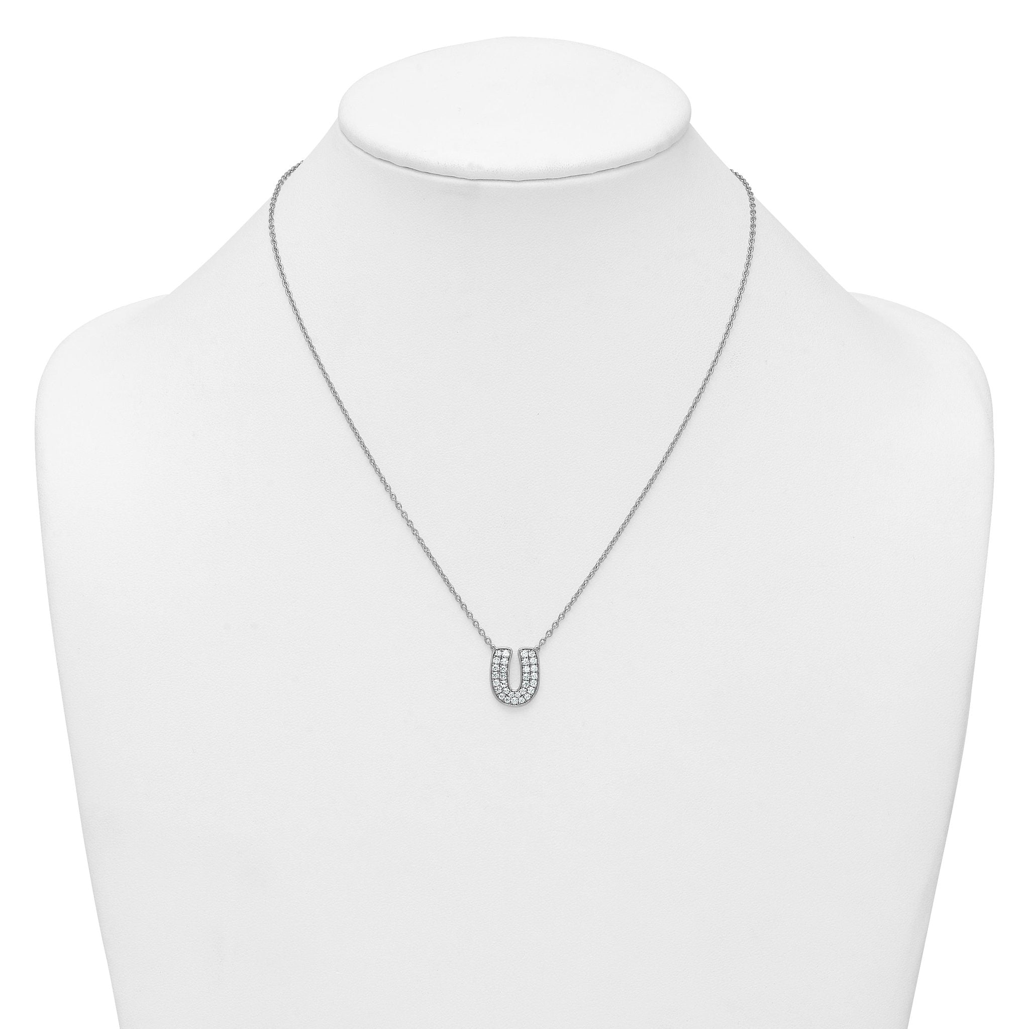 14k White Gold 5/8 carat Lab Grown Diamond VS+ F+ Complete Letter U 18 inch Initial Necklace