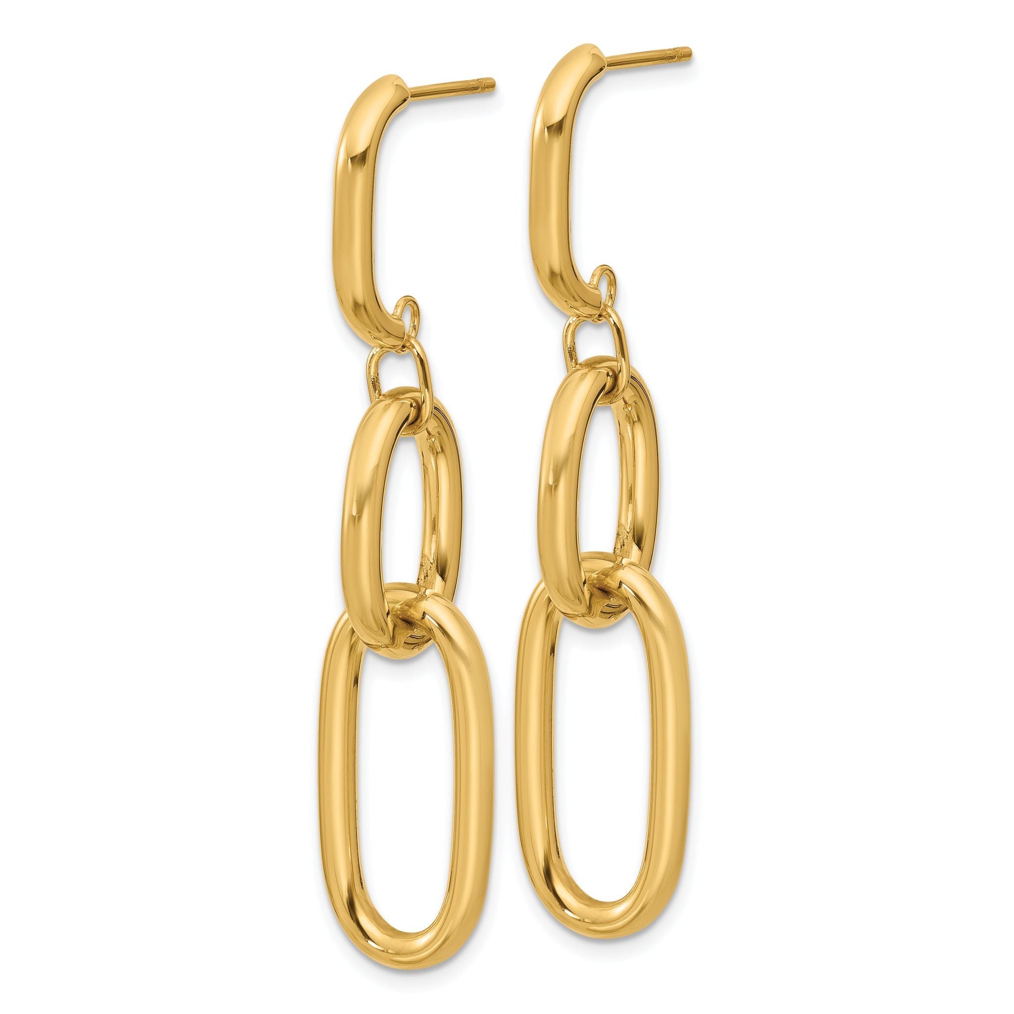 14K Polished Oval Link Dangle Post Earrings