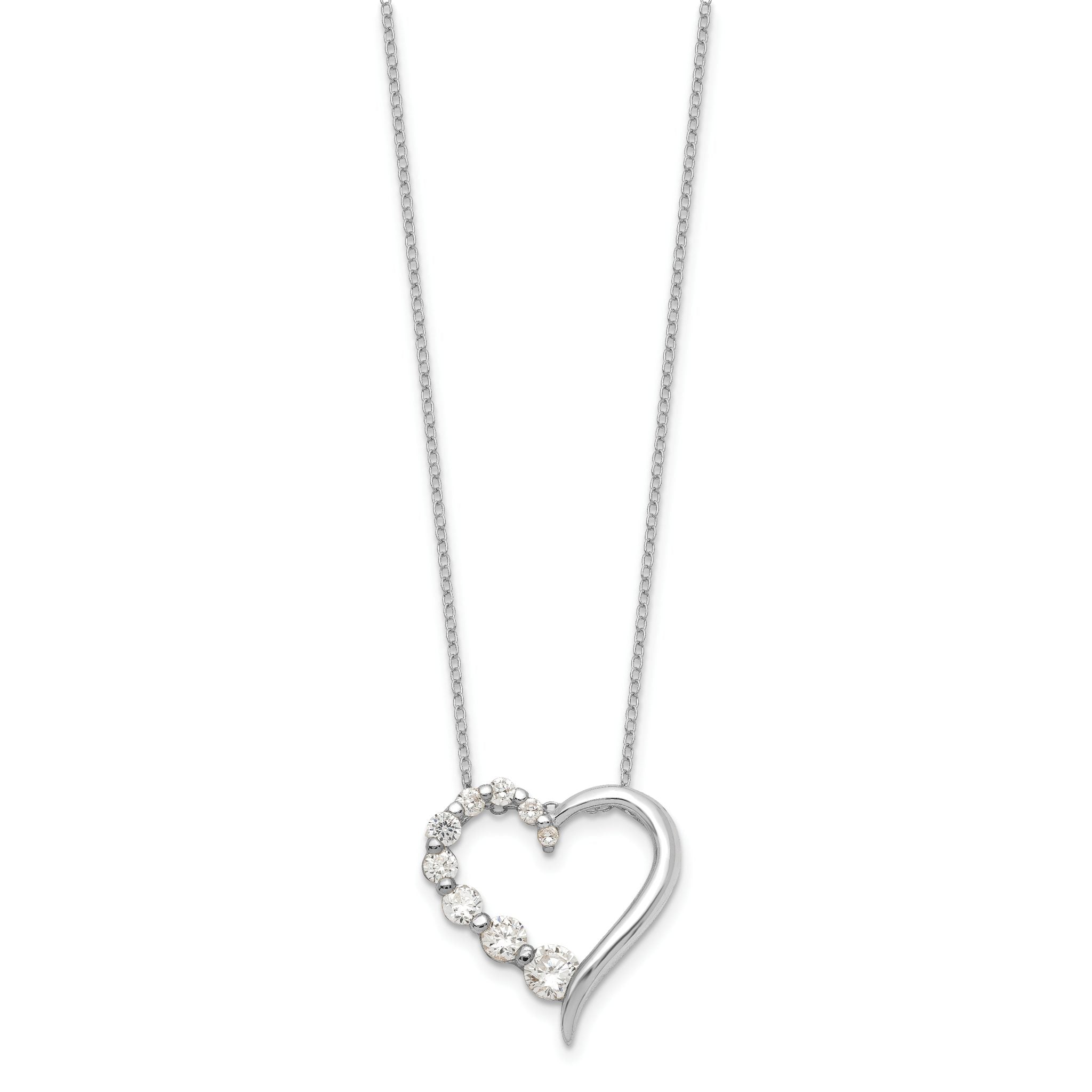 Sterling Silver Rhod-pltd Polished Open Heart CZ Journey 18in Necklace Secondary image