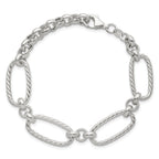 Sterling Silver Polished and Twisted Fancy Oval Link 7.5 inch Bracelet