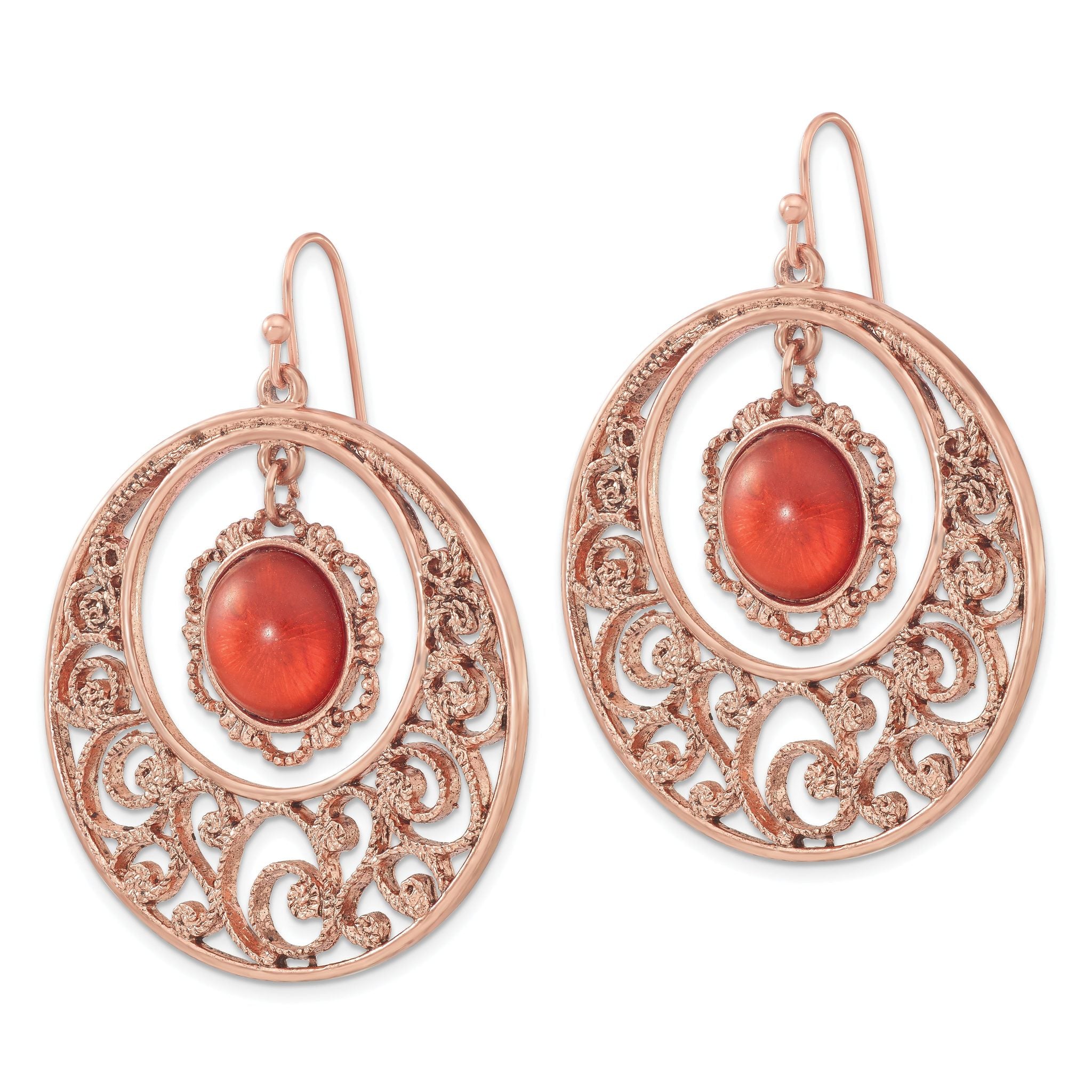 1928 Jewelry Copper-tone Filigree Circle with Sienna Crystal Dangle Earrings Secondary image