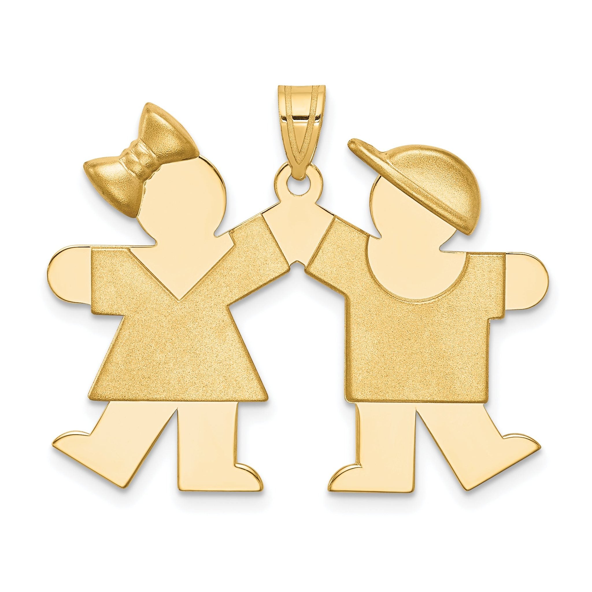 14K Solid Engravable Girl on Left and Boy on Right Charm Main image