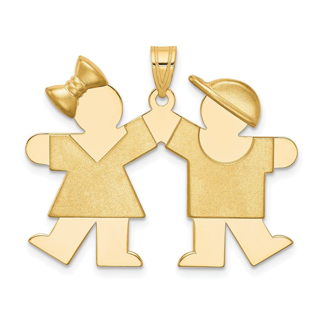 14K Solid Engravable Girl on Left and Boy on Right Charm