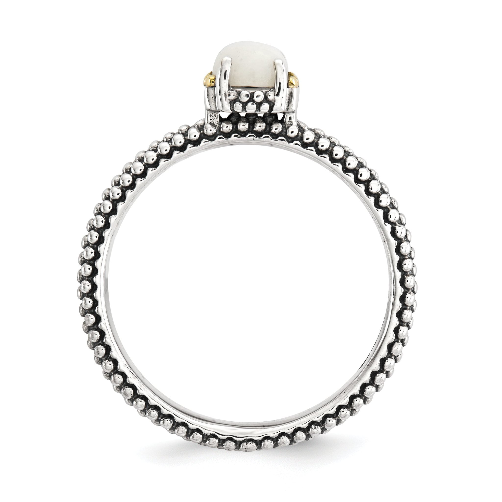 Sterling Silver & 14k Stackable Expressions White Agate Antiqued Ring Secondary image