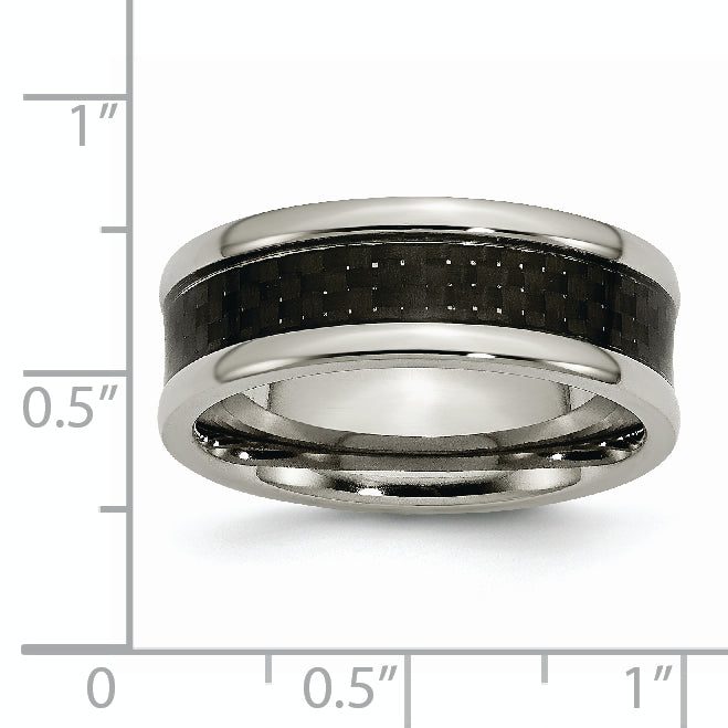Carbon Fiber Inlay Wedding Band in Titanium, 8mm