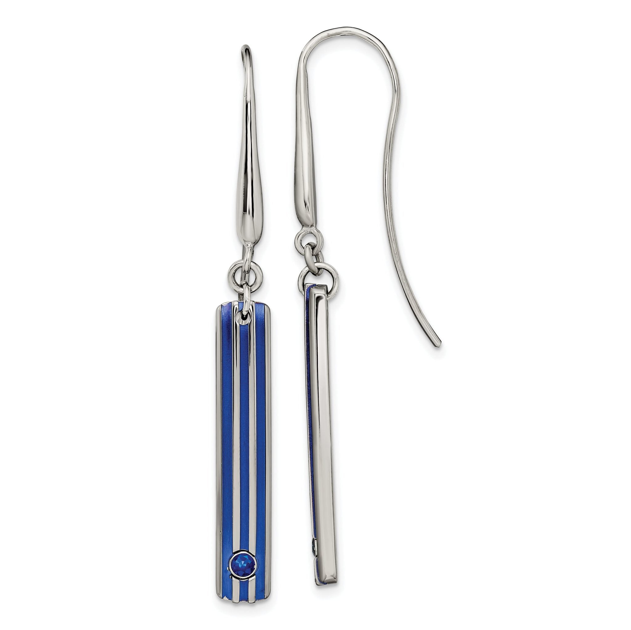 Edward Mirell Titanium Triple Groove Blue Anodized and Blue Sapphire Dangle Earrings Main image