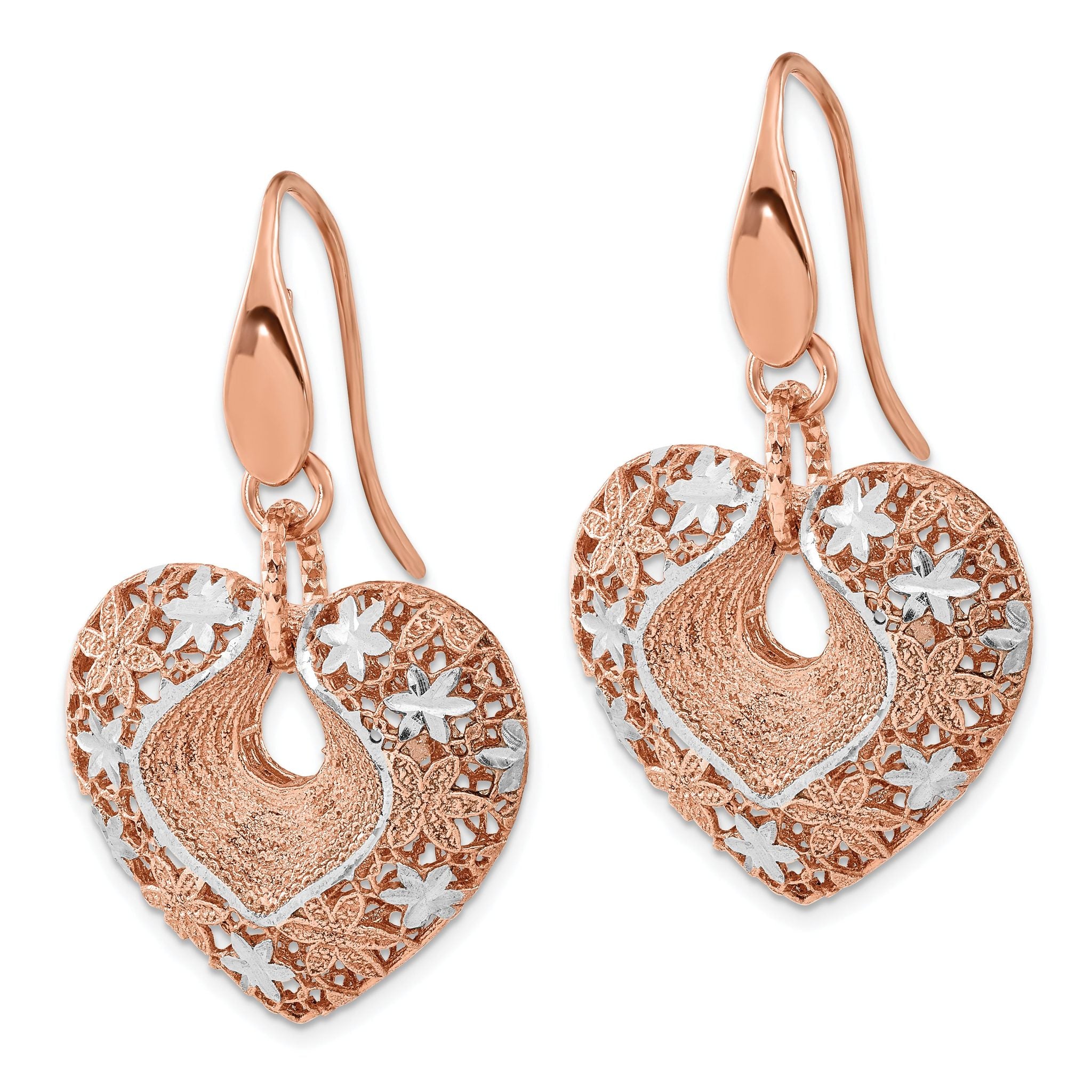 Sophia Jewelers Rose-Tone Sterling Silver Heart Dangle Earrings Secondary image