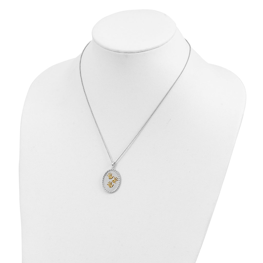 Sterling Silver Gold-Plated Unisex Necklace with Hand Print Pendant 18in