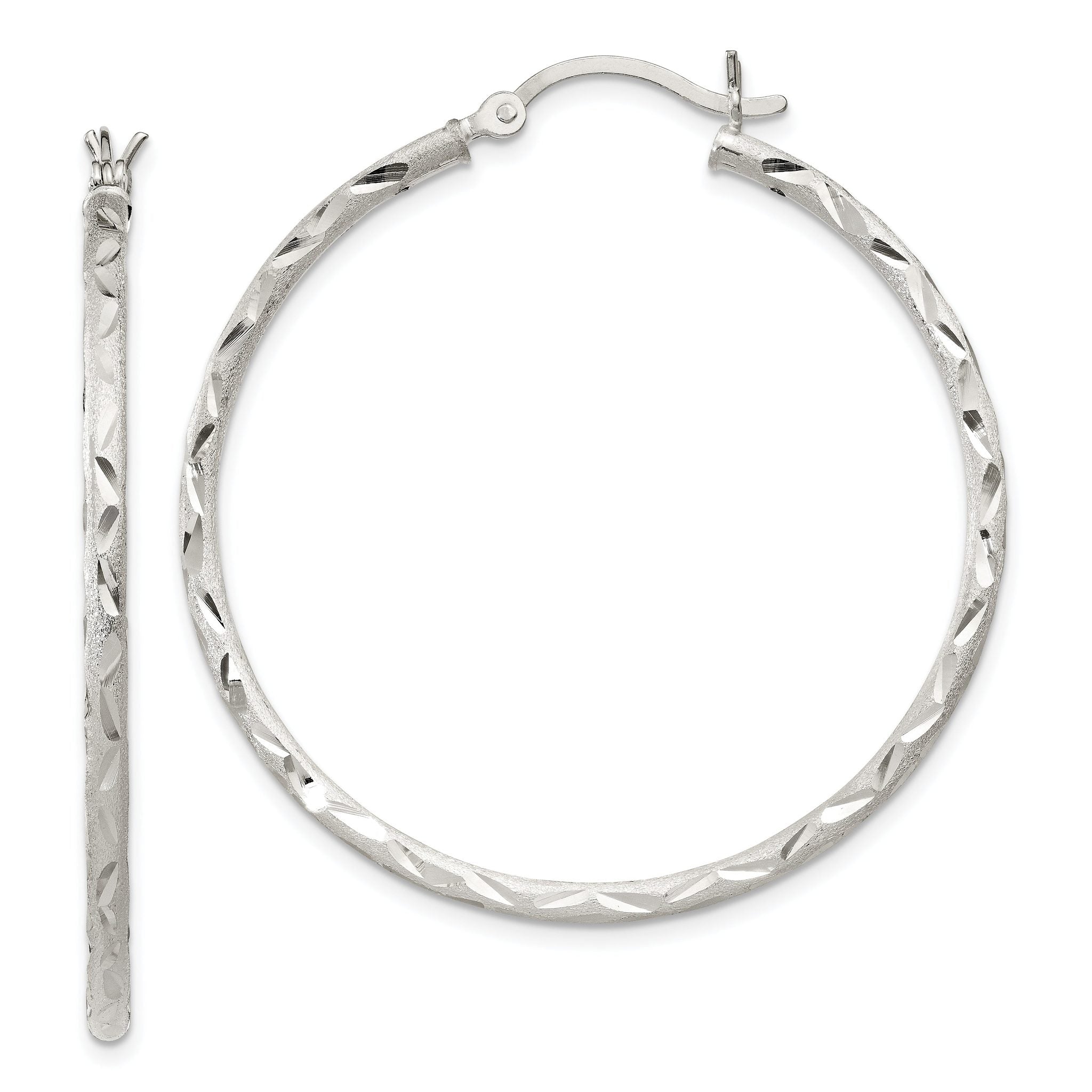 Sterling Silver 925 Diamond-Cut Hoop Earrings with Brushed Finish 43mm Main image