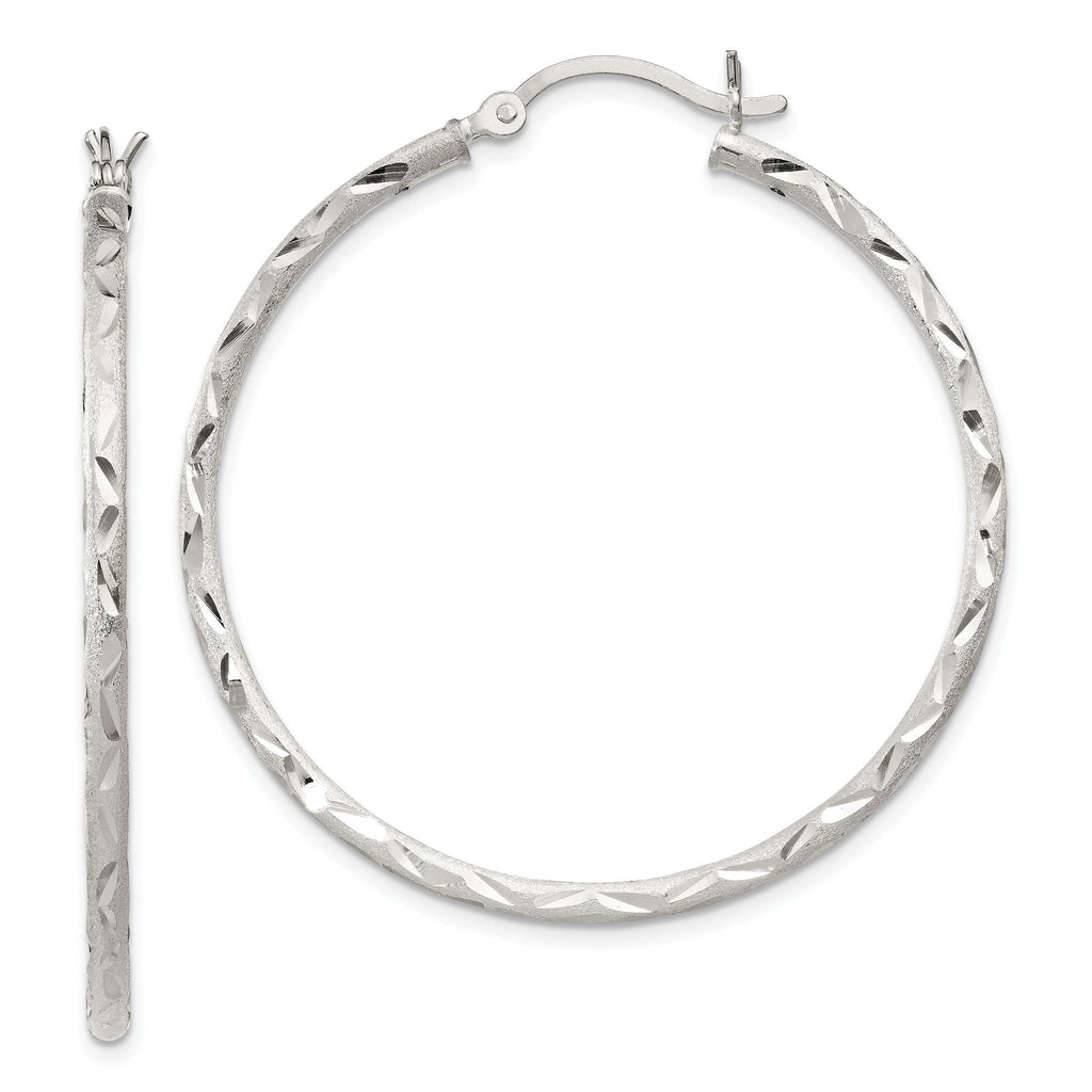 Sterling Silver 925 Diamond-Cut Hoop Earrings with Brushed Finish 43mm