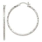 Sterling Silver 925 Diamond-Cut Hoop Earrings with Brushed Finish 43mm