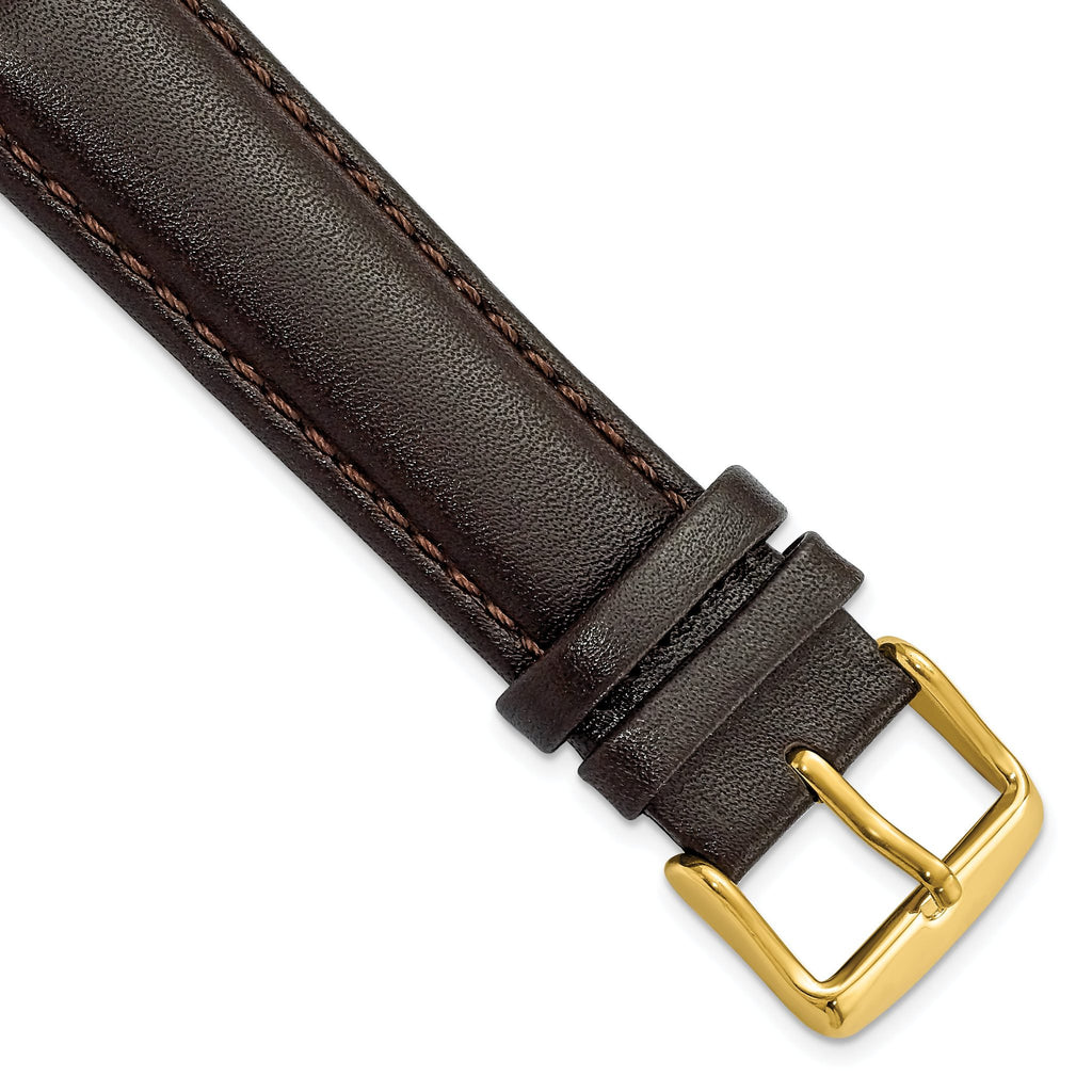 Smooth Leather Watch Band in Dark Brown with Gold-Tone Buckle, 24mm