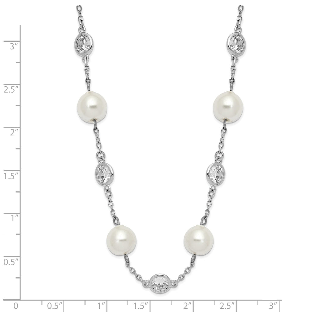 Cheryl 925 Sterling Silver CZ and Pearl Necklace with Polished Rhodium Finish