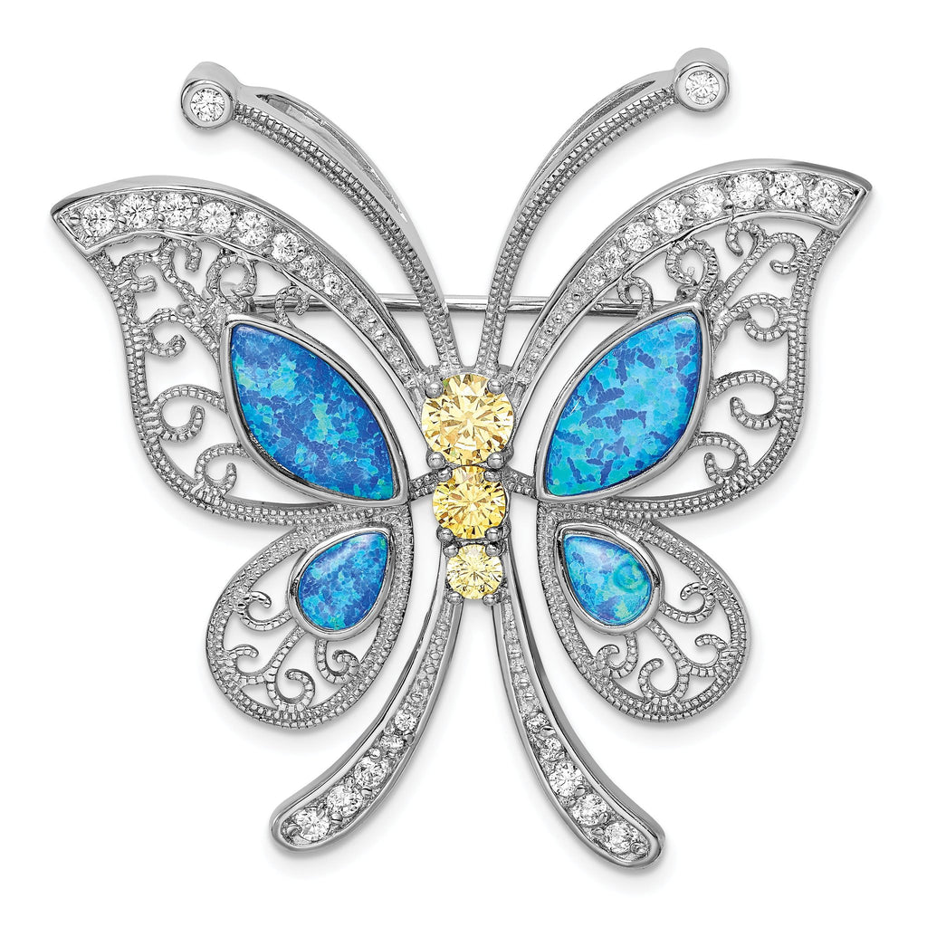 Sophia Jewelers Sterling Silver Opal CZ Butterfly Pin with Rhodium Finish