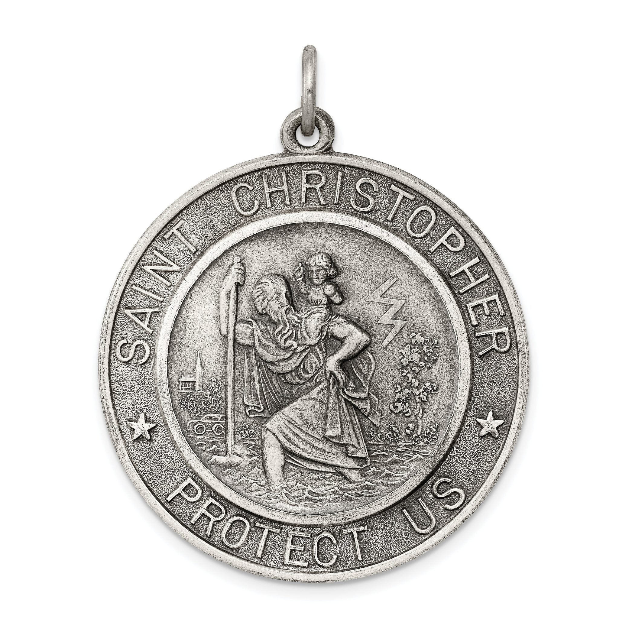 Sterling Silver 925 Antiqued St. Christopher Medal Solid Vintage-Inspired Charm