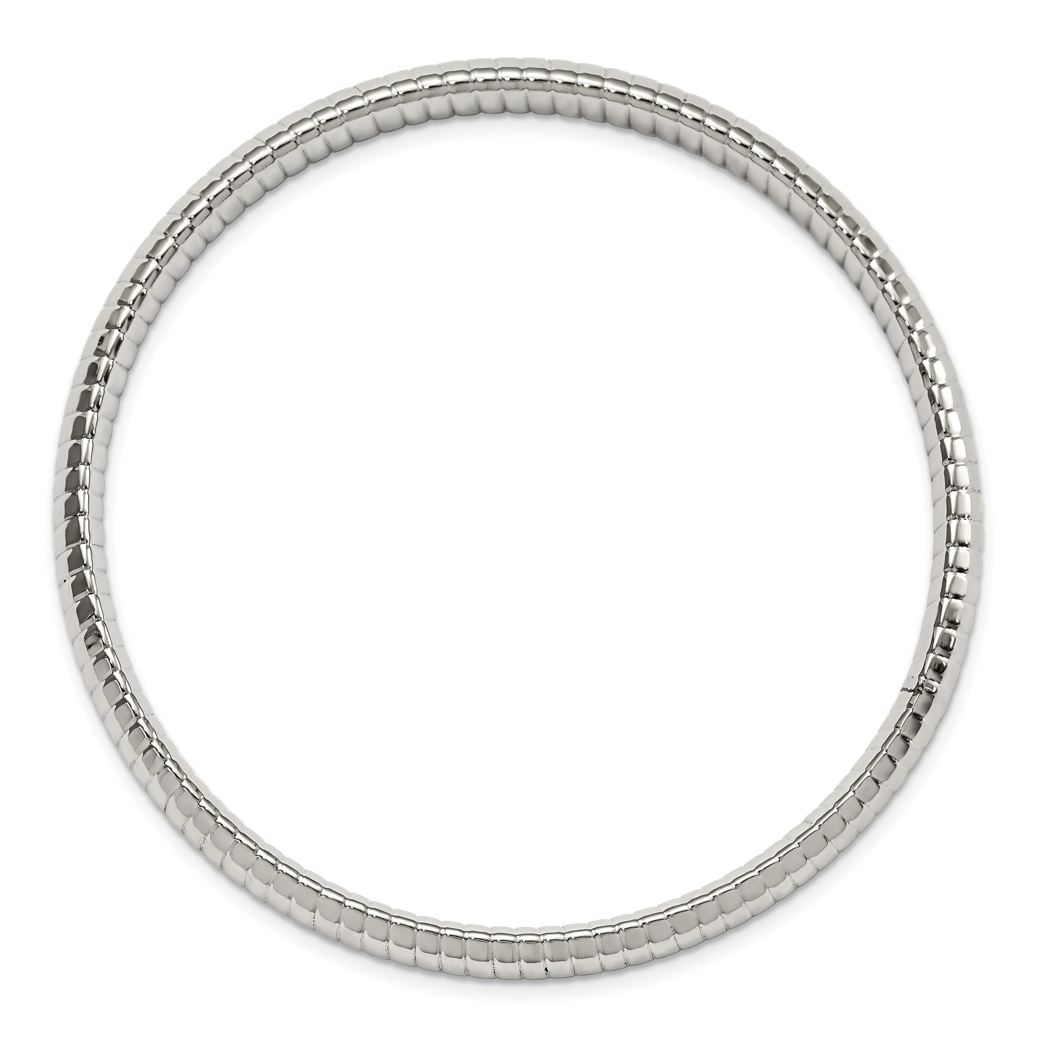 Stainless Steel Polished and Textured Hollow Bangle Bracelet for Women