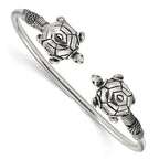 Sterling Silver 925 Turtle Cuff Bangle with Polished Antiqued Finish