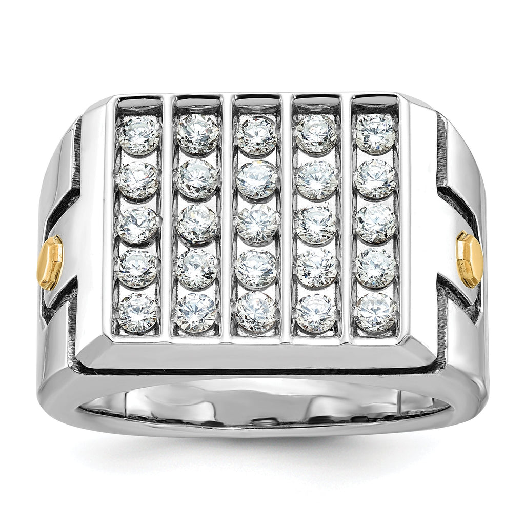 14k Two-tone with Black Rhodium Men's Polished and Grooved 5-Row 1 3/4 Carat AA Quality Diamond Clus