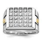 14k Two-tone with Black Rhodium Men's Polished and Grooved 5-Row 1 3/4 Carat AA Quality Diamond Clus