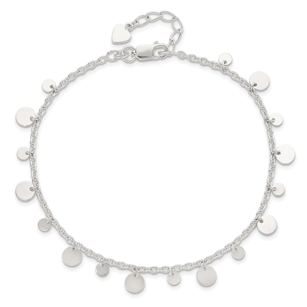 Sterling Silver Circle Disc 9 inch Plus 1 inch Extender - Total 10 inch Anklet
