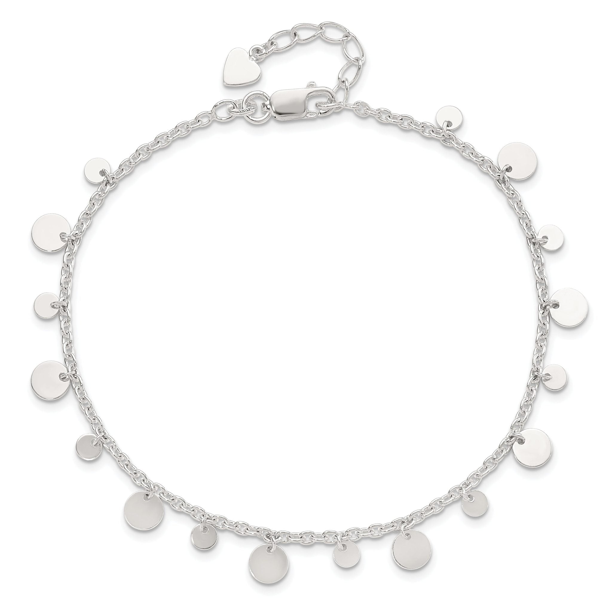 Sterling Silver Circle Disc 9 inch Plus 1 inch Extender - Total 10 inch Anklet