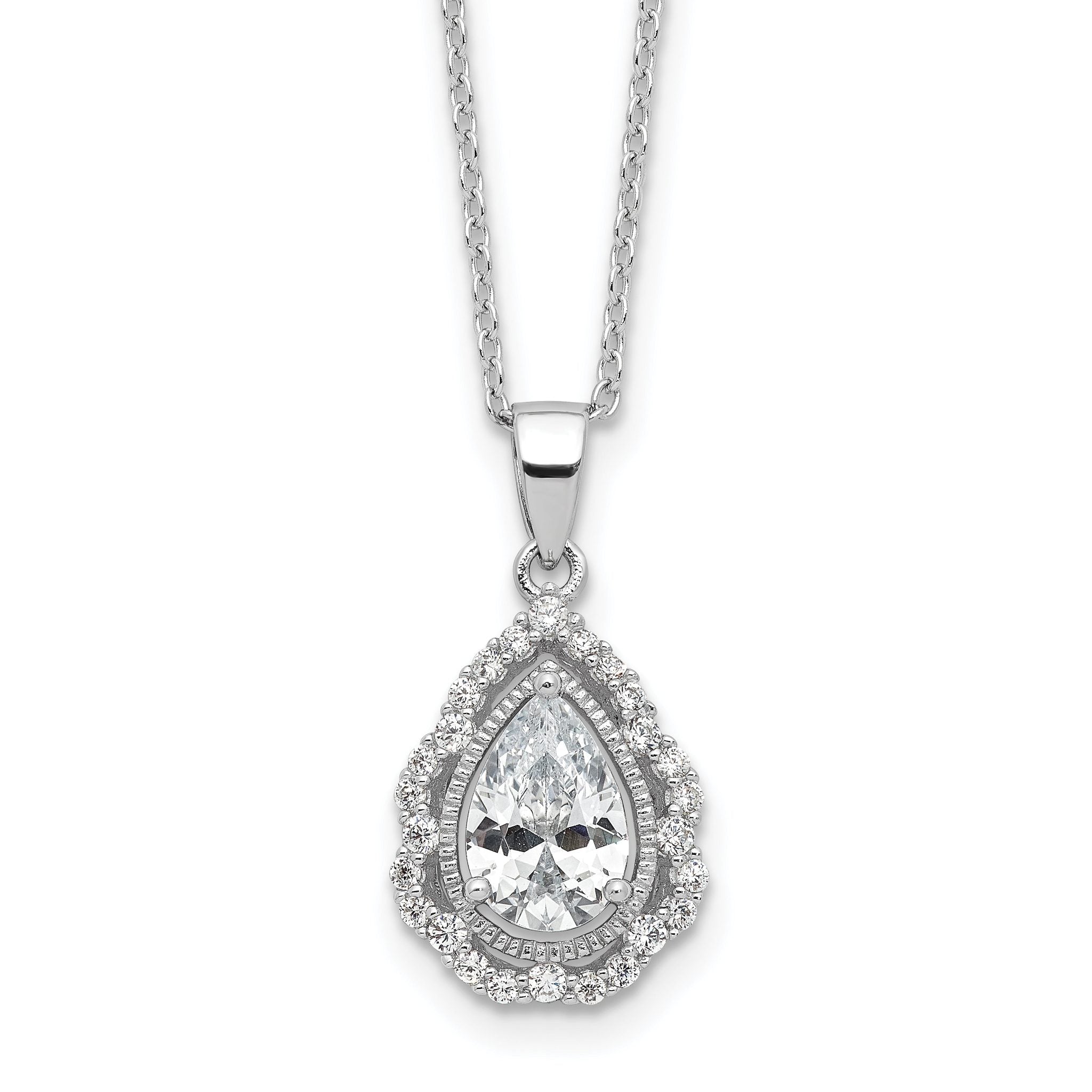 Cheryl M Sterling Silver Rhodium-plated Brilliant-cut CZ Teardrop 18 Inch Necklace with 2 Inch Extender Main image