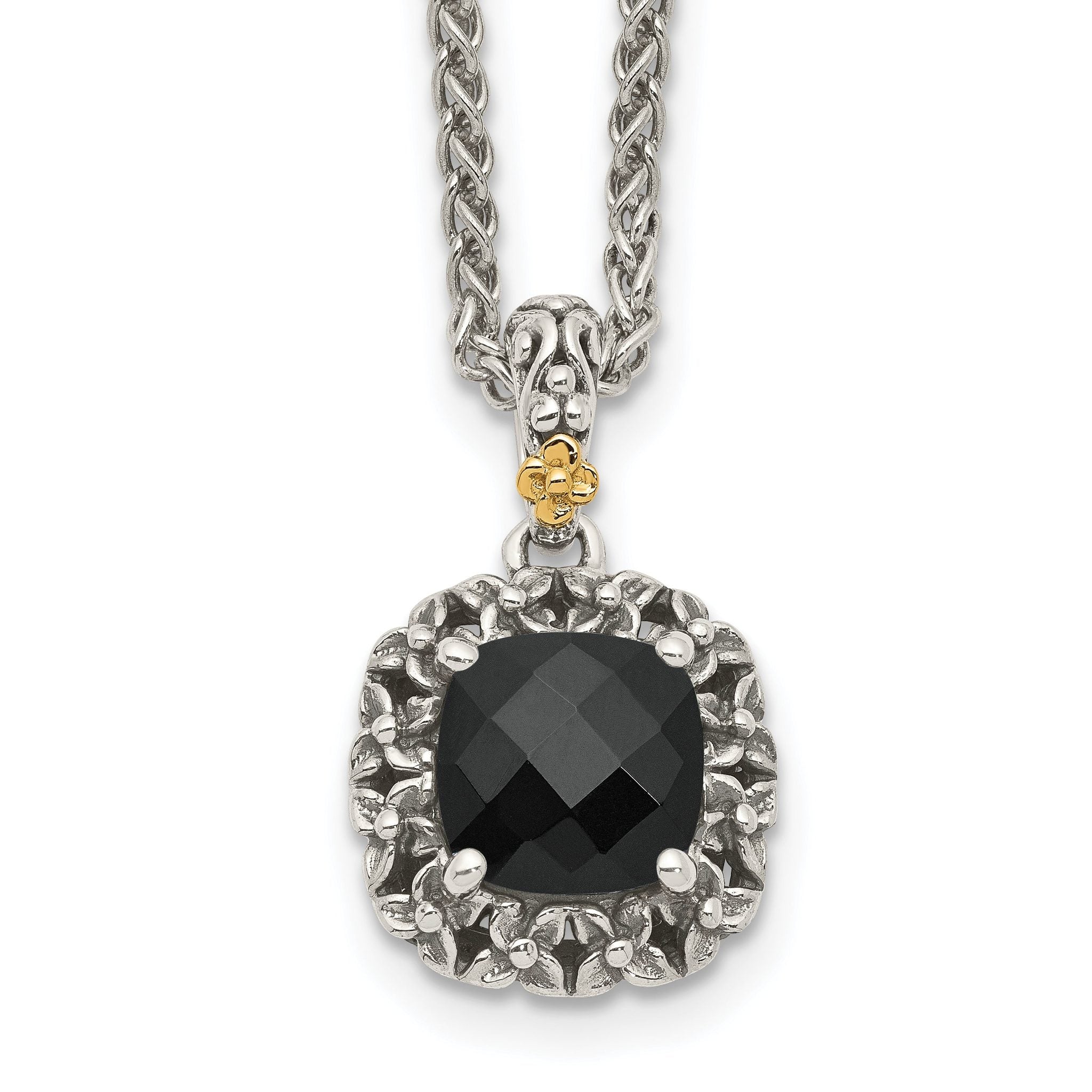 Shey Couture Sterling Silver with 14K Accent 18 Inch Antiqued Checkerboard-cut Black Onyx Necklace Main image
