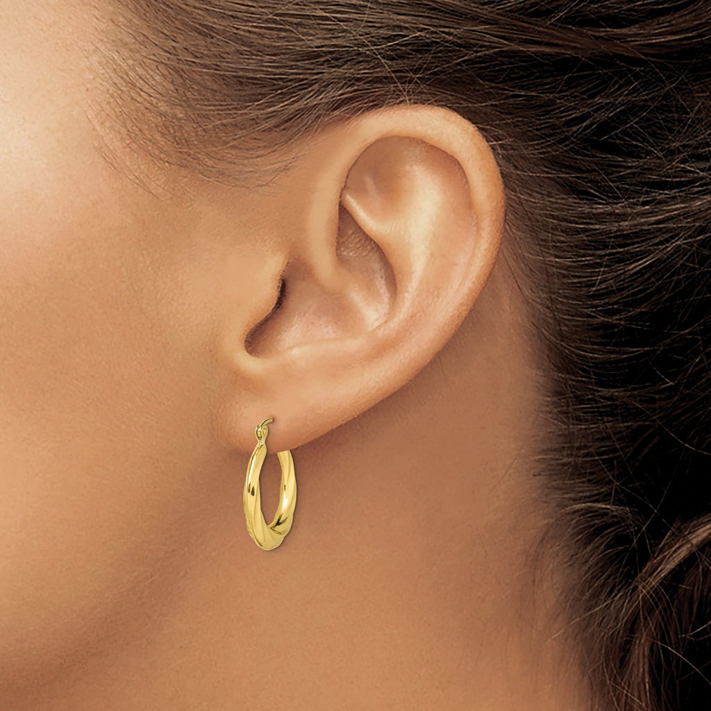 10K Yellow Gold Small Hoop Earrings with Polished Shrimp Design